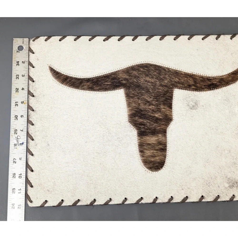 Western Cowhide Longhorn Placemat 17x12 Whipstitch Rustic Decor NEW